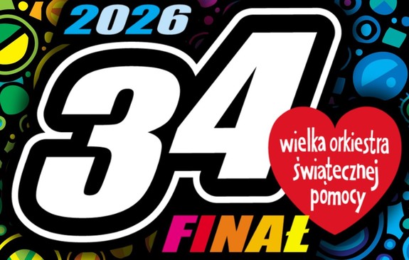 Napisy 2026 u góry, logotyp WOŚP po prawej stronie, liczba 34 po lewej, napis FINAŁ na dole.